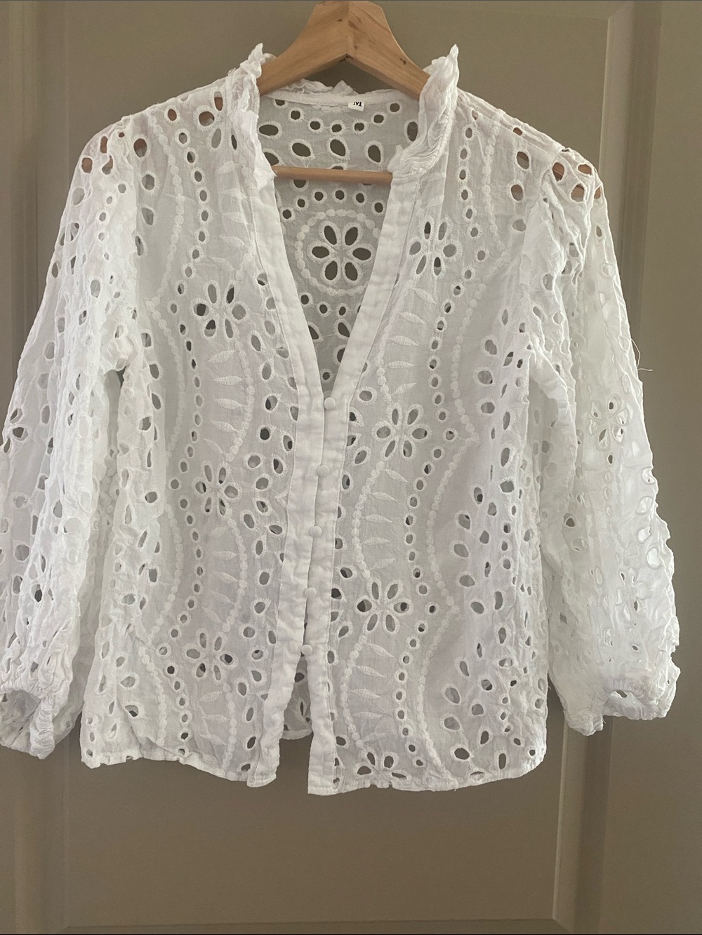 White Eyelet Lace Button-Front Women's Top
